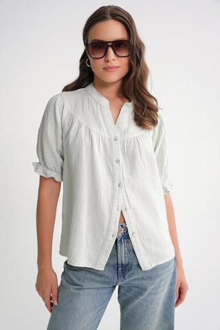 Linen Blend Short Sleeve Buttoned Shirt