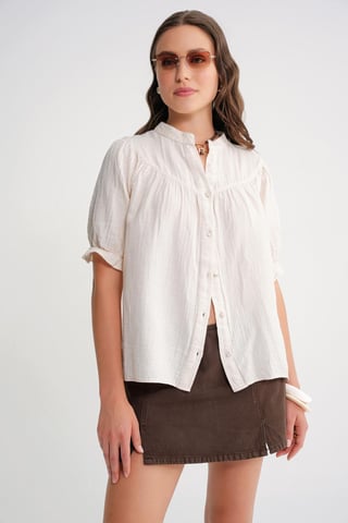 Linen Blend Short Sleeve Buttoned Shirt