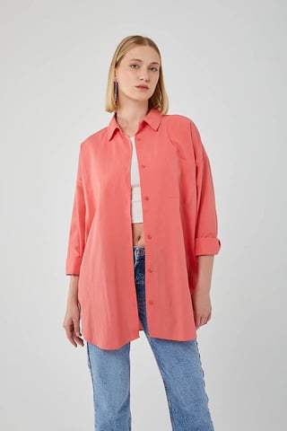 Oversized Long-Sleeve Button-Up Poplin Shirt
