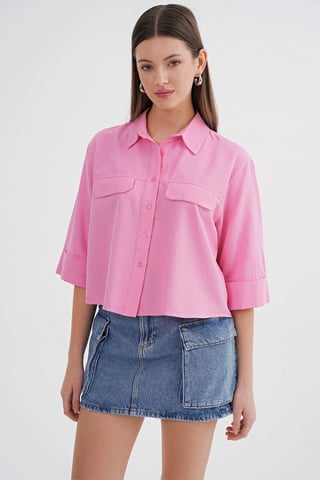 Short Sleeve Crop Poplin Shirt