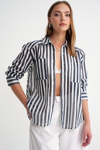 Striped Poplin Shirt with Pocket