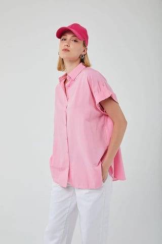 Oversized Short Sleeve Poplin Button-Up Shirt