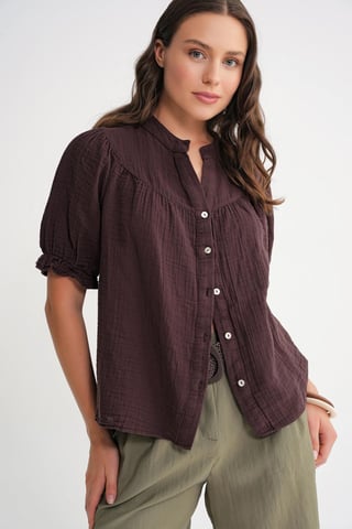 Linen Blend Short Sleeve Buttoned Shirt