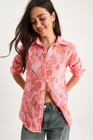 Textured Flower Print Button-Up Shirt