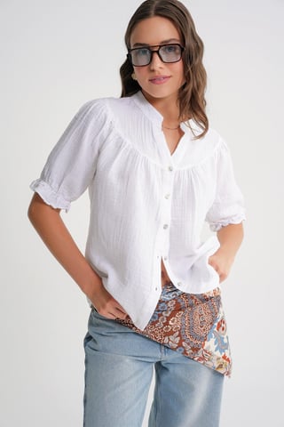 Linen Blend Short Sleeve Buttoned Shirt