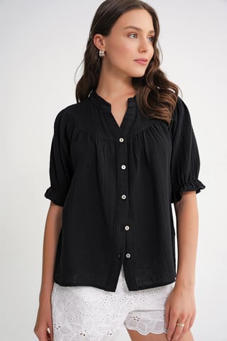 Linen Blend Short Sleeve Buttoned Shirt