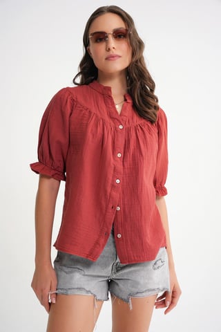 Linen Blend Short Sleeve Buttoned Shirt