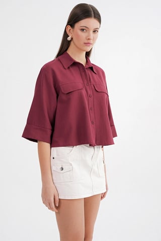 Short Sleeve Crop Poplin Shirt