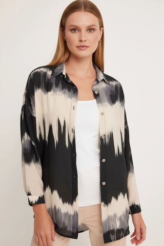 Oversized Abstract Weaving Long Sleeve Shirt with Button Closure
