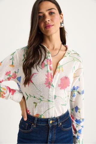 Textured Flower Print Button-Up Shirt