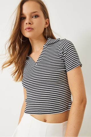 Randig slim fit kort t-shirt