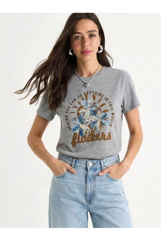 Blommig crew neck stickad t-shirt