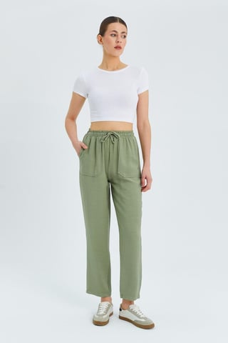 High Waist Carrot Fit Pants with Drawstring Waist