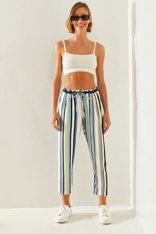Gestreepte Elastische Taille Wortelbroek