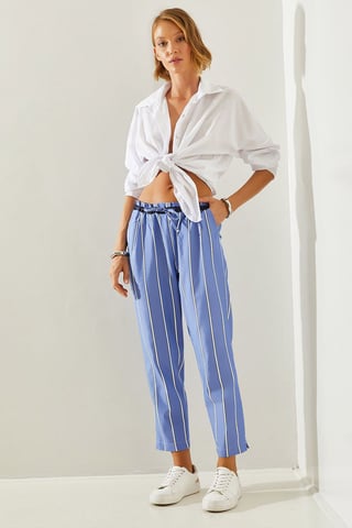 Striped Elastic Waist Carrot Pants