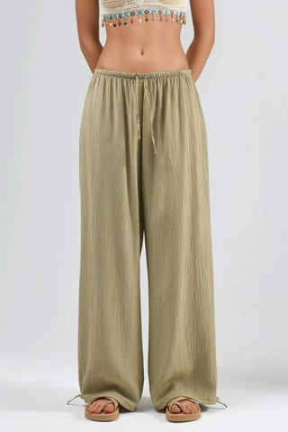 Elastic Waist Pants with Tie Detail