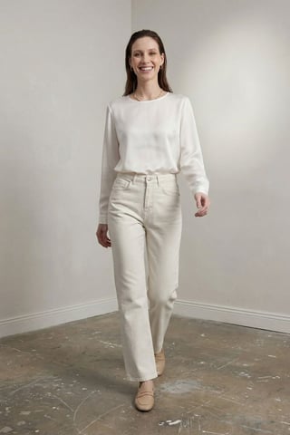 High Waist Denim Straight Leg Pants with Pockets