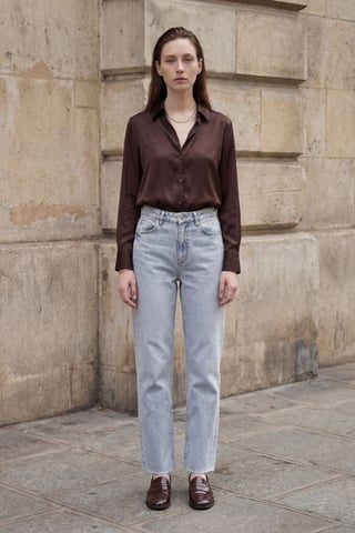 High Waist Ankle Length Straight Leg Denim Pants