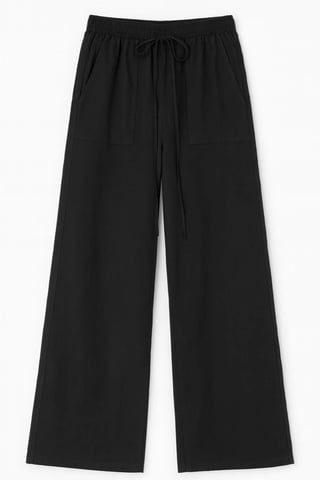Mid Waist Straight Leg Cotton Pants with Tie Closure