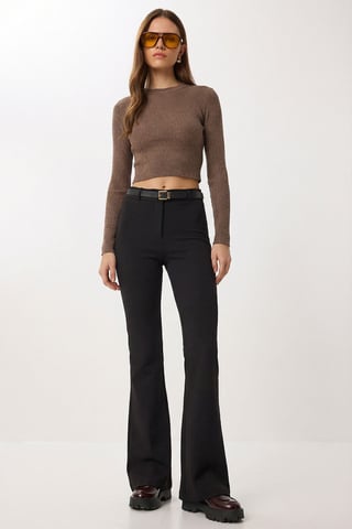 High Waist Flare Leg Pants with Belt