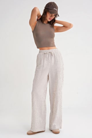 High Waist Striped Drawstring Pants