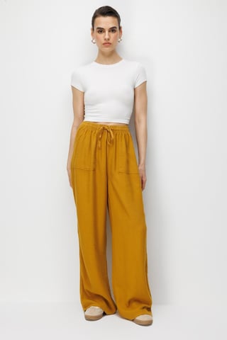 Mid Waist Straight Leg Cotton Pants with Tie Closure