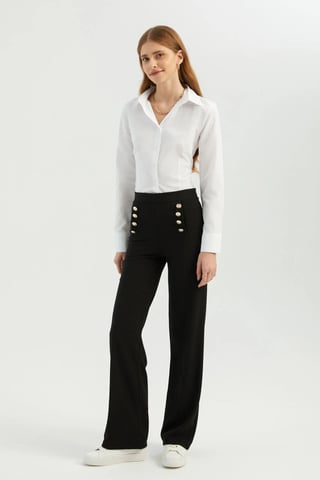 Hoge Taille Knop Plooibroek
