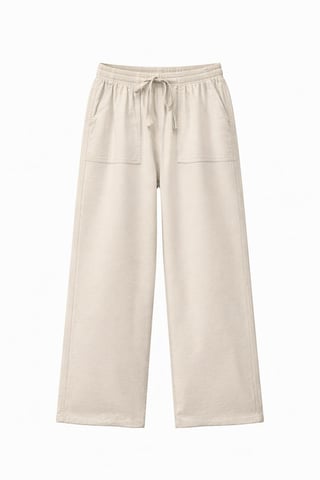 Mid Waist Straight Leg Cotton Pants with Tie Closure