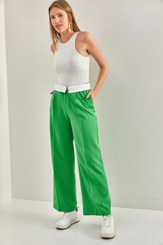 High Waist Straight Leg Pants with Button Closure