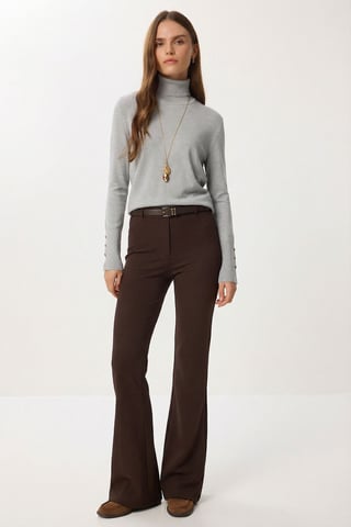 High Waist Flare Leg Pants with Belt