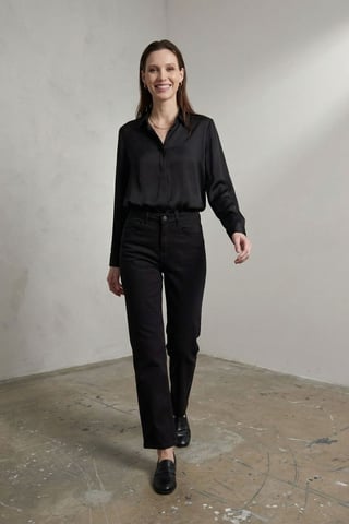 High Waist Denim Straight Leg Pants with Pockets