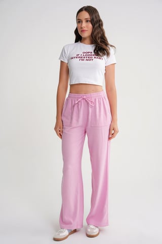 Mid Waist Straight Leg Cotton Pants with Tie Closure