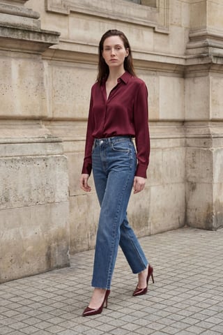High Waist Ankle Length Straight Leg Denim Pants
