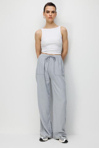 Mid Waist Straight Leg Cotton Pants with Tie Closure