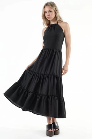 Frilly Halter Neck Maxi Dress