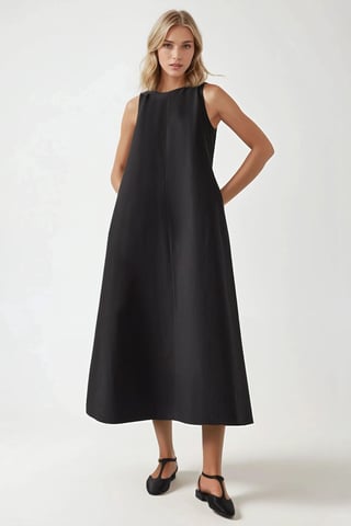 Mixray Collectie Crew Neck Mouwloze A-Form Maxi Jurk