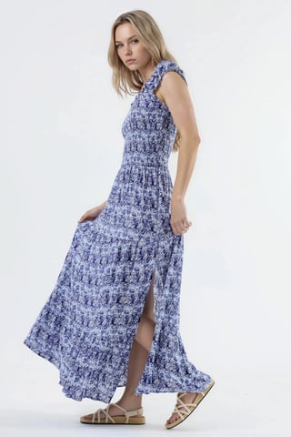 Paisley Print Maxi Dress with Square Collar