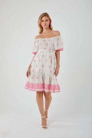 Blommig Off Shoulder Midi Klänning