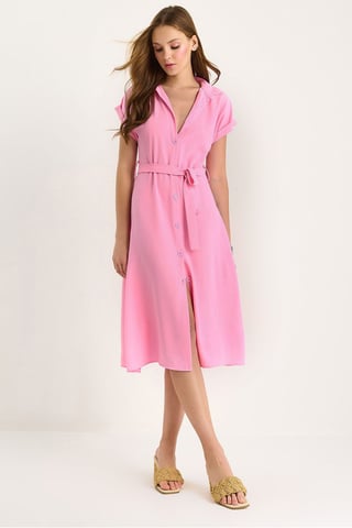 V-Neck Buttoned Midi Dress with Binding Detail