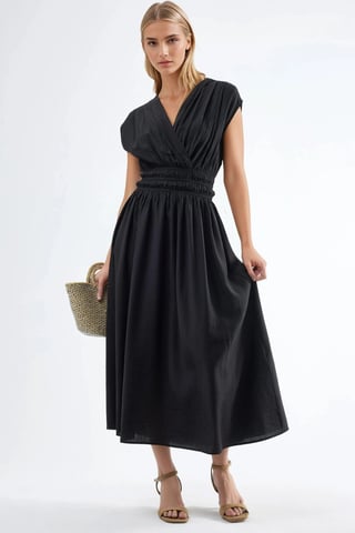 Textured V-Neck Midi Dress