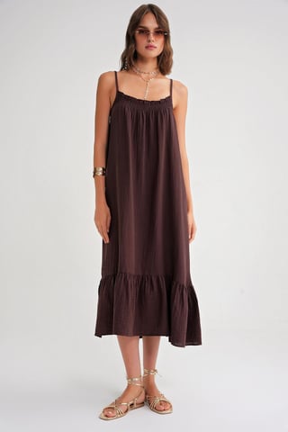 Midi Muslin Dress with Ruffle Detail