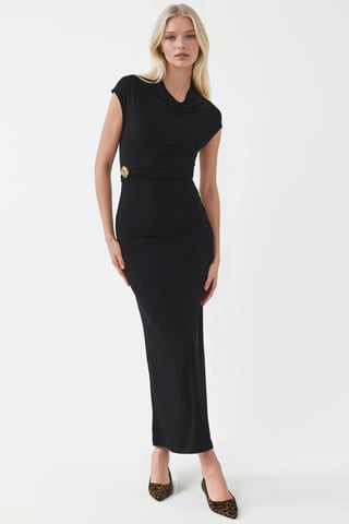 Midi Dress with Stone Accessory