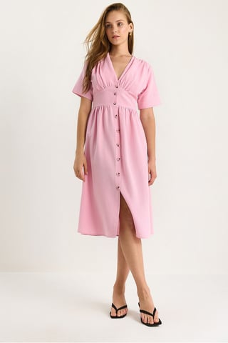 V-neck Buttoned Midi Shirt Dress