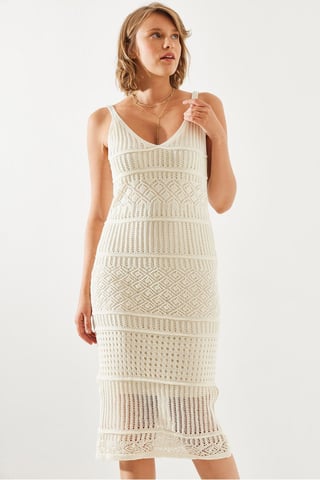 Textured V-Neck Midi Knit Dress
