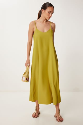 Loose Fit Midi Dress with U Collar