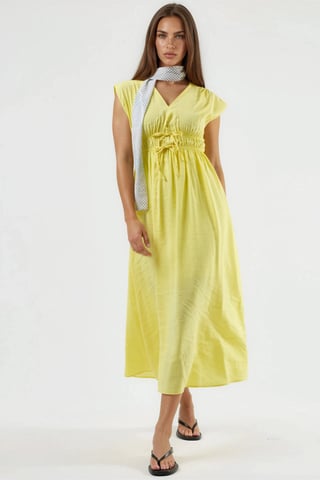 V-neck Midi Dress with Tie Detail