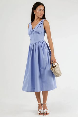 V-neck Midi Dress with Bow Detail