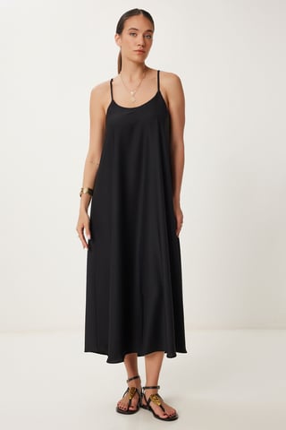 Loose Fit Midi Dress with U Collar