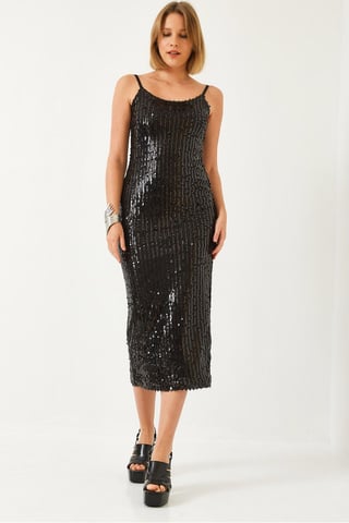 Strapless Midi Bodycon Dress with Sequin Detail