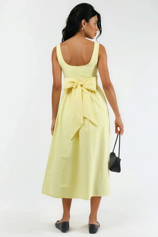 Square Collar Midi Dress with Bow Detail